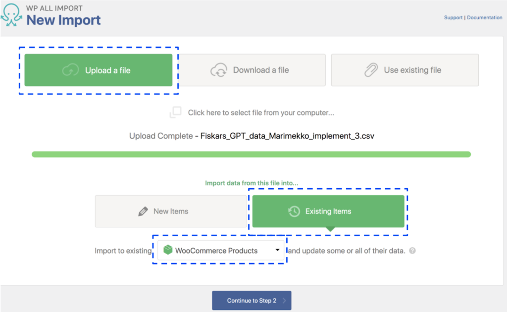 WP All import Step 1