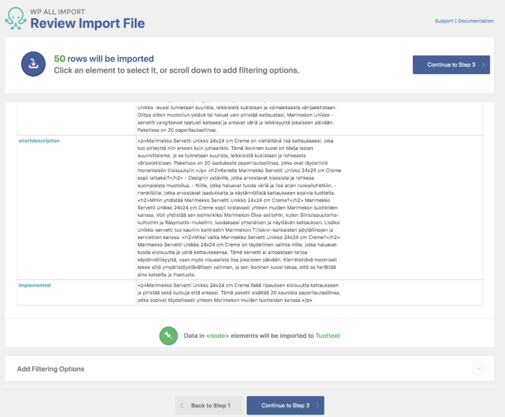 WP All import Step 2