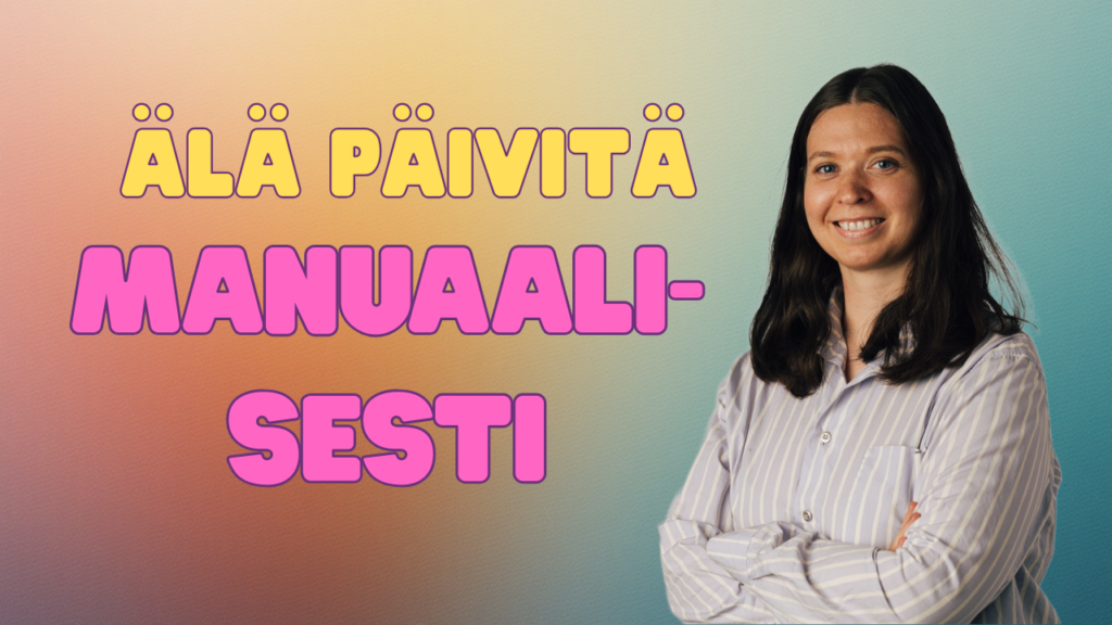 SEO-asiantuntija Katarina Dahlin näyttää miten automatisoida titlet ja otsikot vuoden vaihtuessa.